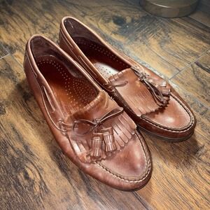 Vtg DEXTER Made in USA Men's Brown Leather Tassel Kiltie Loafers Sz 9 9.5